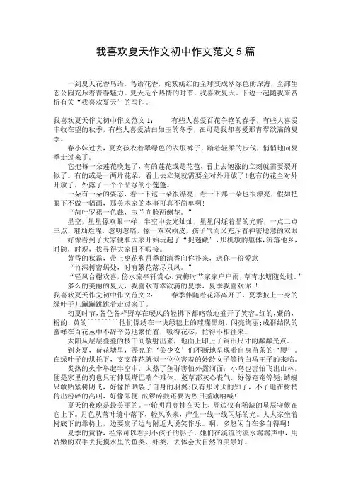我喜欢夏天作文初中作文范文5篇