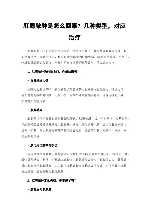 肛周脓肿是怎么回事?几种类型，对应治疗
