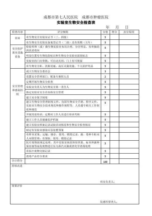 实验室生物安全检查表