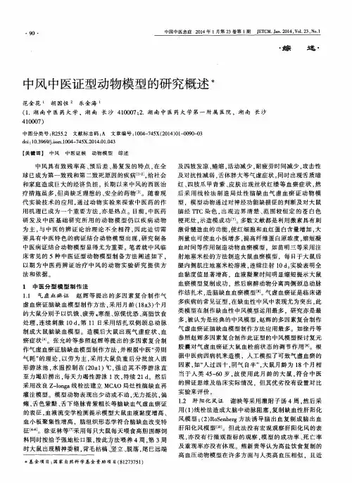 中风中医证型动物模型的研究概述
