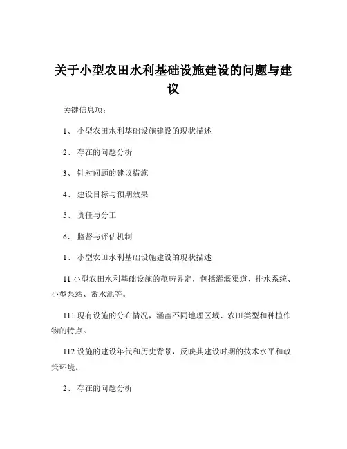 关于小型农田水利基础设施建设的问题与建议