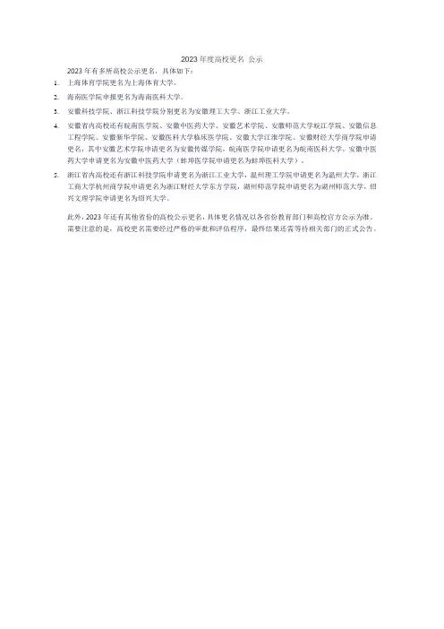 2023年度高校更名 公示