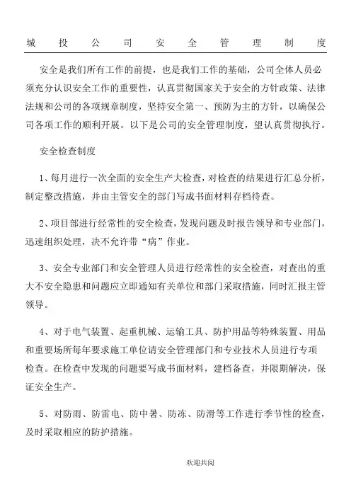 城投公司安全管理制度