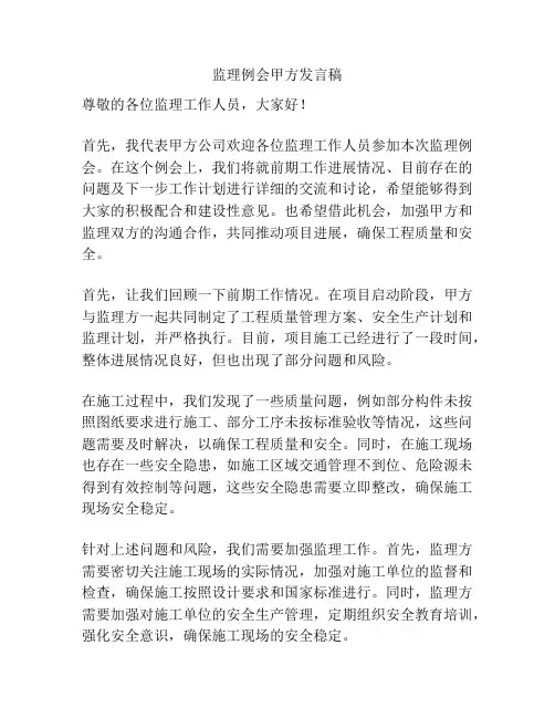 监理例会甲方发言稿