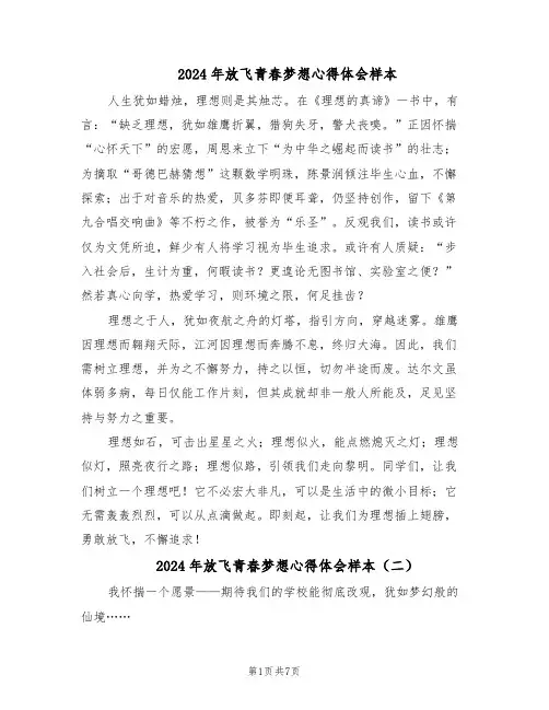 2024年放飞青春梦想心得体会样本（4篇）
