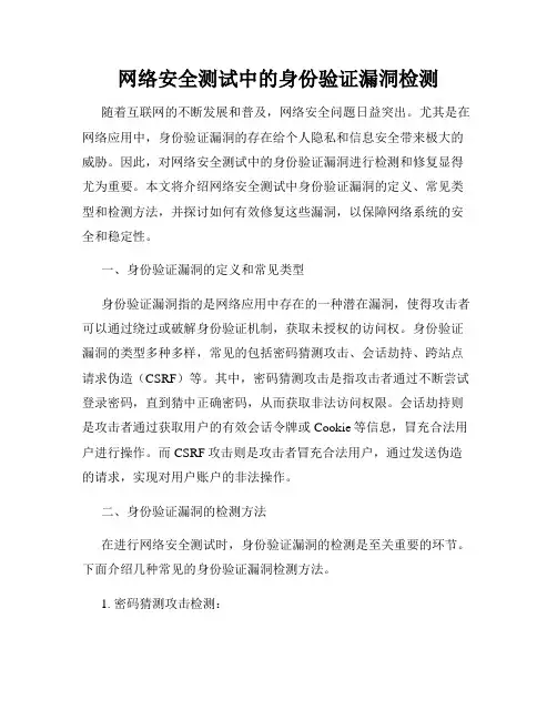 网络安全测试中的身份验证漏洞检测
