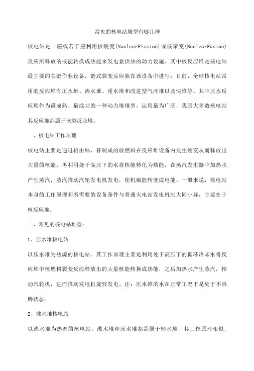 常见的核电站堆型有哪几种