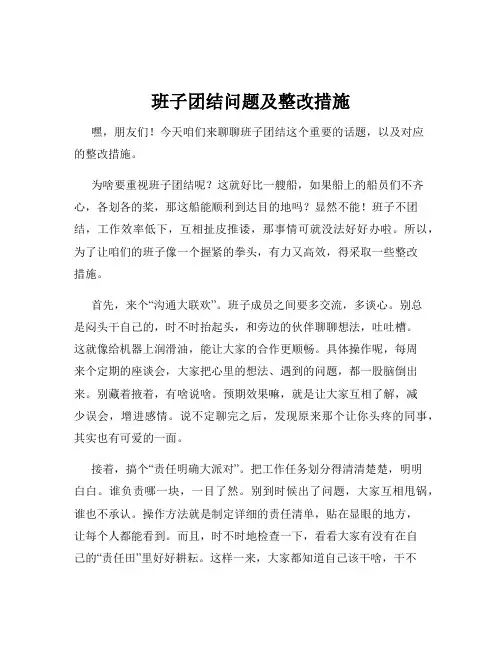 班子团结问题及整改措施