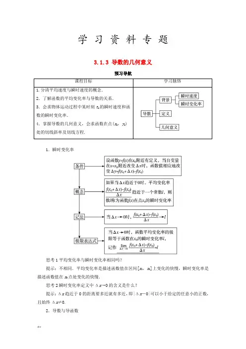 高中数学第三章3.1.3导数的几何意义预习导学案新人教B版选修1_