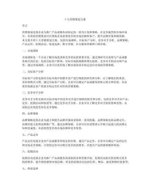 十大营销策划方案