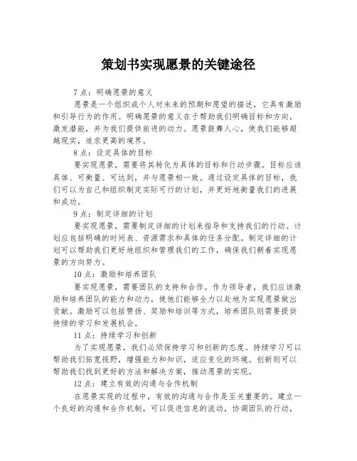 策划书实现愿景的关键途径