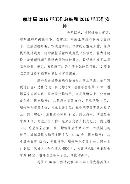 统计局2016年工作总结和2016年工作安排_0