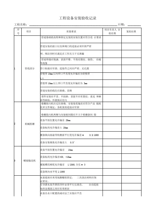 污水处理工程设备安装验收记录