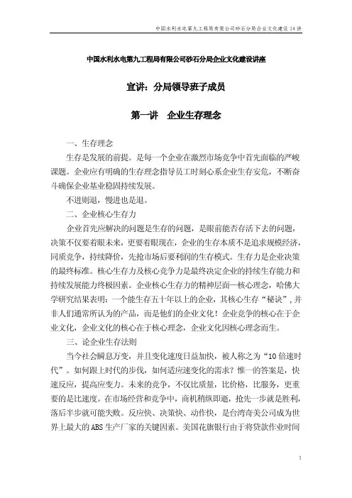 中国水利水电第九工程局有限公司砂石分局企业文化建设讲座