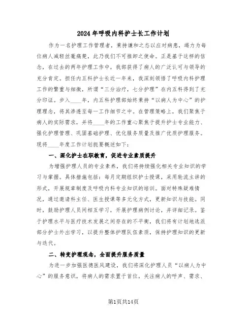 2024年呼吸内科护士长工作计划（6篇）