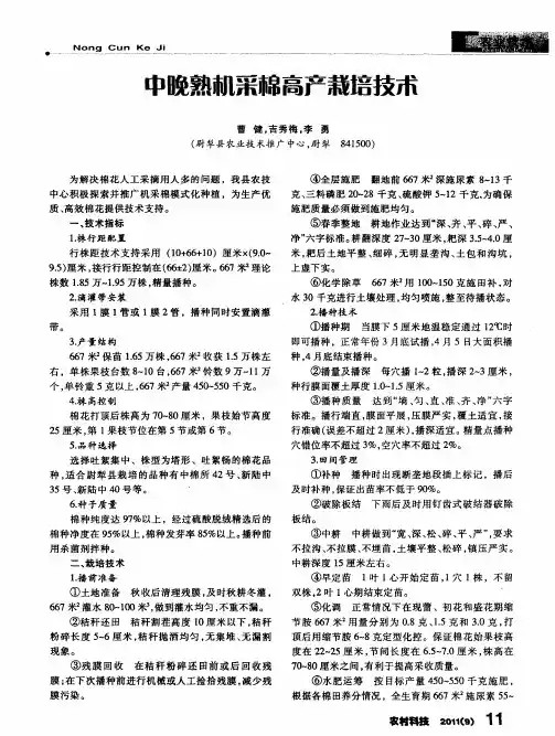 中晚熟机采棉高产栽培技术