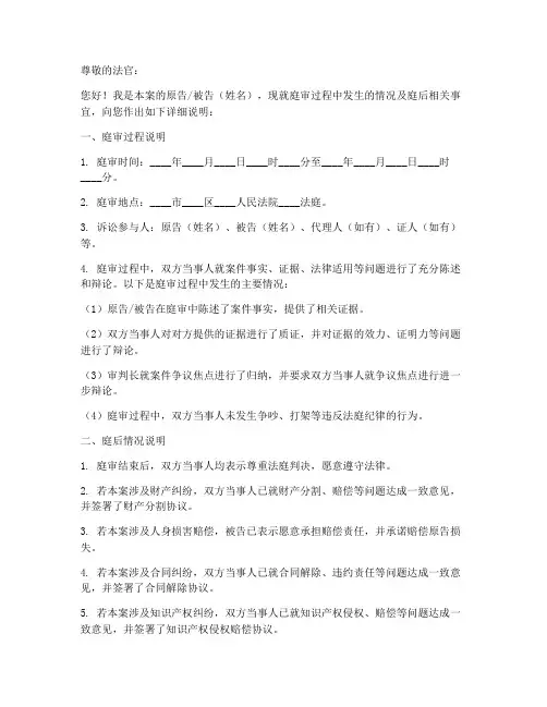 庭后情况说明模板
