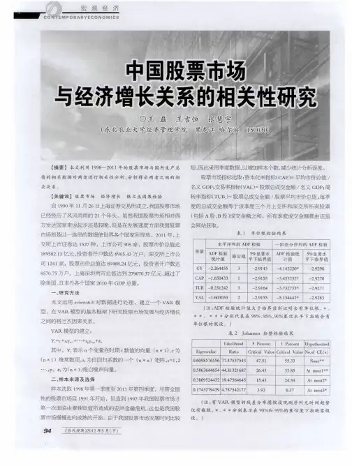 中国股票市场与经济增长关系的相关性研究