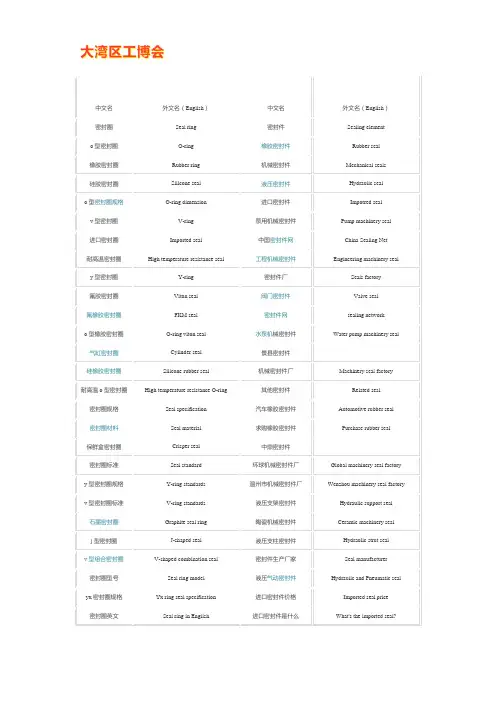 密封行业专业术语 中英文对照