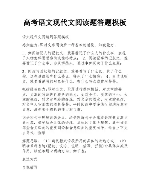 高考语文现代文阅读题答题模板