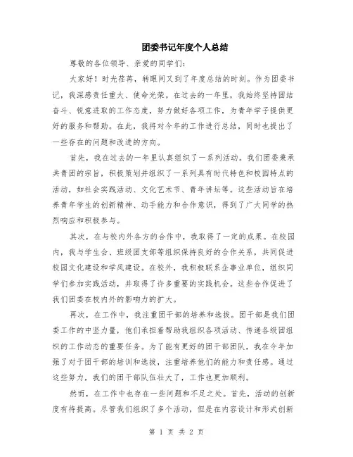 团委书记年度个人总结