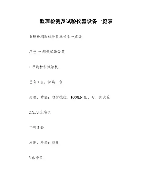 监理检测及试验仪器设备一览表