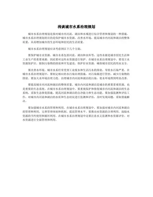 浅谈城市水系治理规划