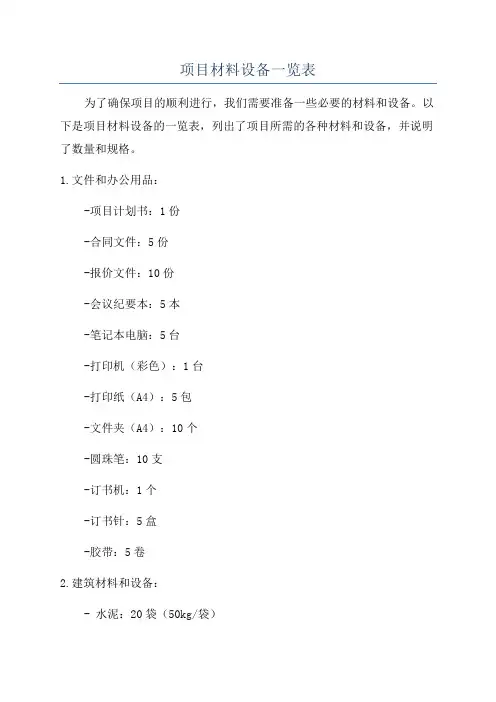 项目材料设备一览表