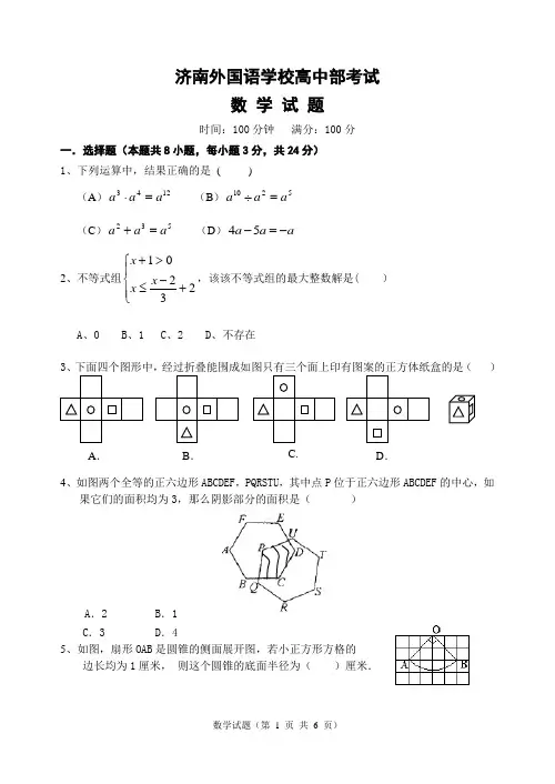 济南外国语学校高中招生试题-数学