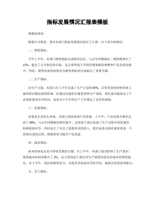指标发展情况汇报表模板
