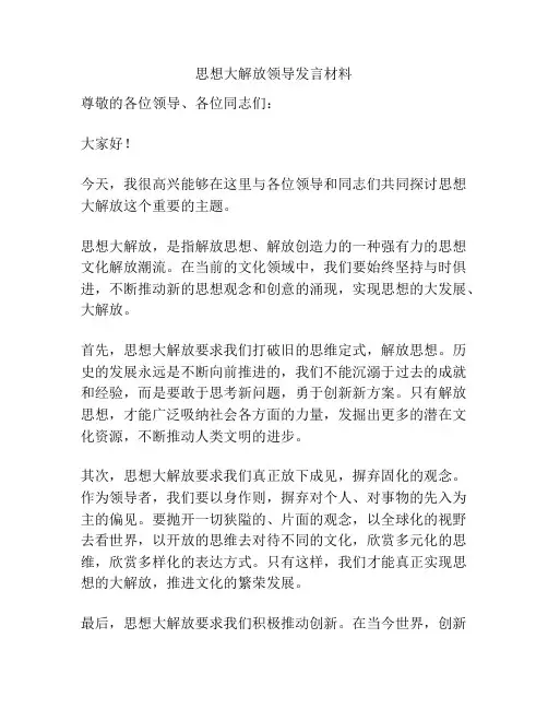 思想大解放领导发言材料