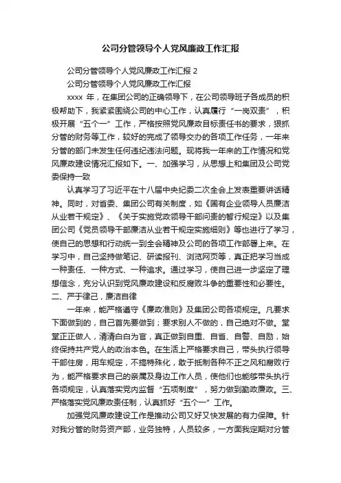 公司分管领导个人党风廉政工作汇报