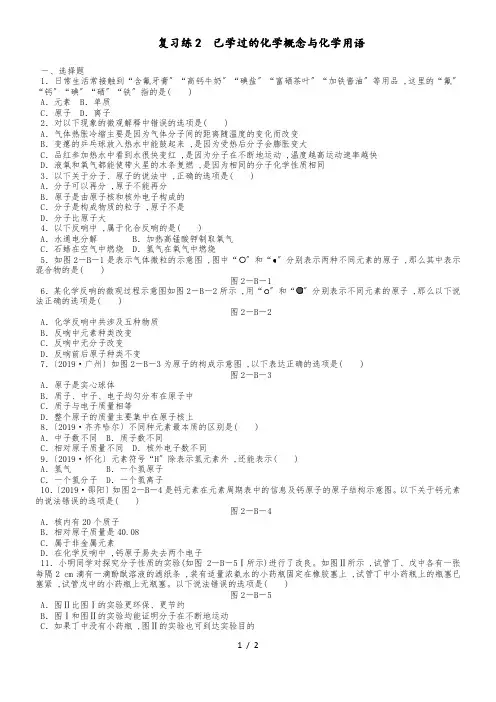 人教版九年级化学上册期末复习练2 已学过的化学概念与化学用语