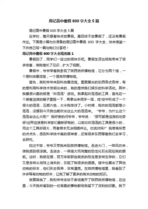 周记高中暑假600字大全5篇