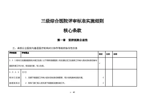 (核心条款)三级综合医院评审标准实施细则(XXXX年版)达