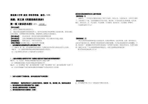 人教版高二政治  第一框《意识的本质》导学案