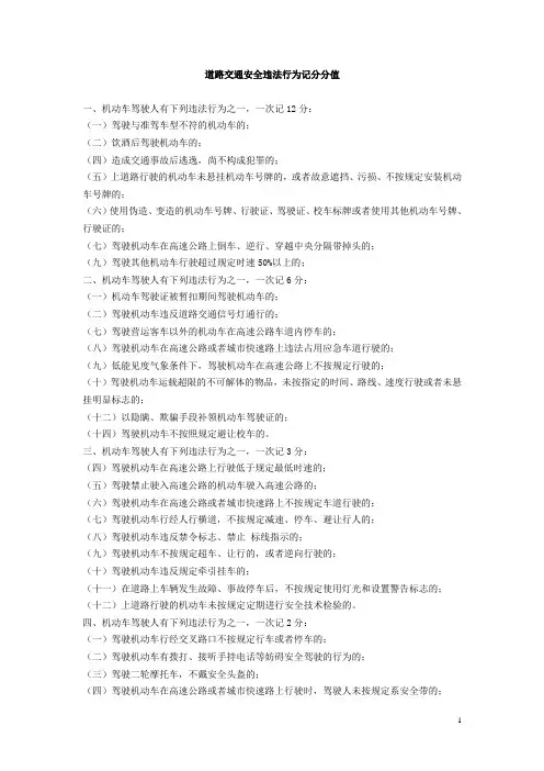 道路交通安全违法行为记分分值和罚款金额