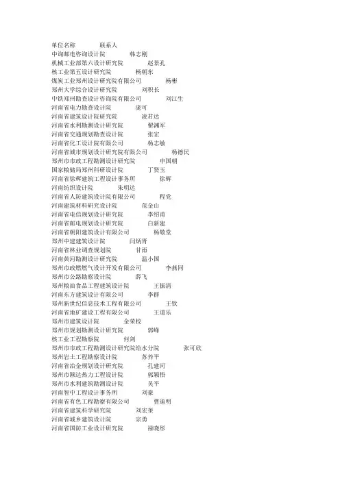 河南设计院人名单