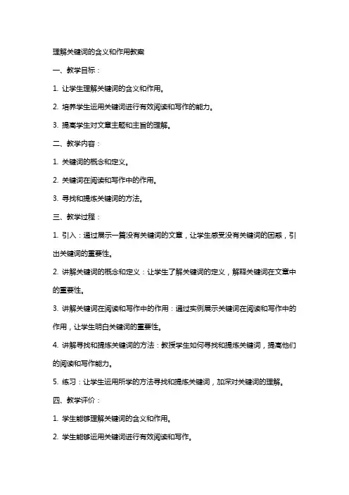 理解关键词的含义和作用教案