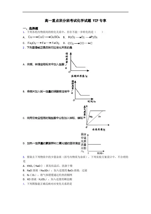高一重点班分班考试化学试题 VIP专享