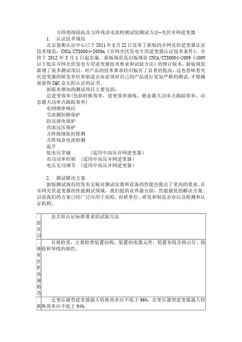 方阵绝缘阻抗及方阵残余电流检测试验测试方法-光伏并网逆变器