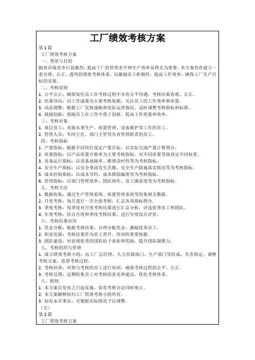 工厂绩效考核方案