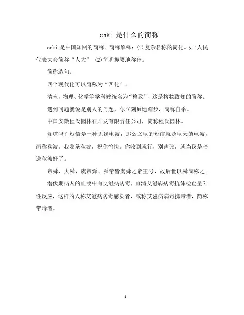 cnki是什么的简称