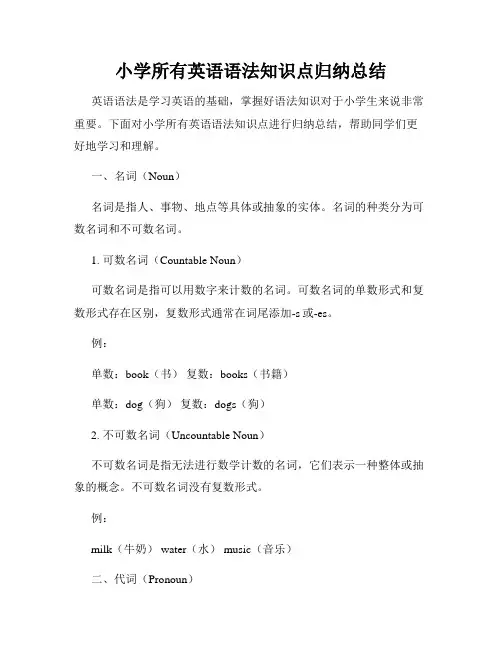 小学所有英语语法知识点归纳总结