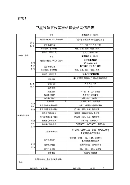 基准站信息填报样表