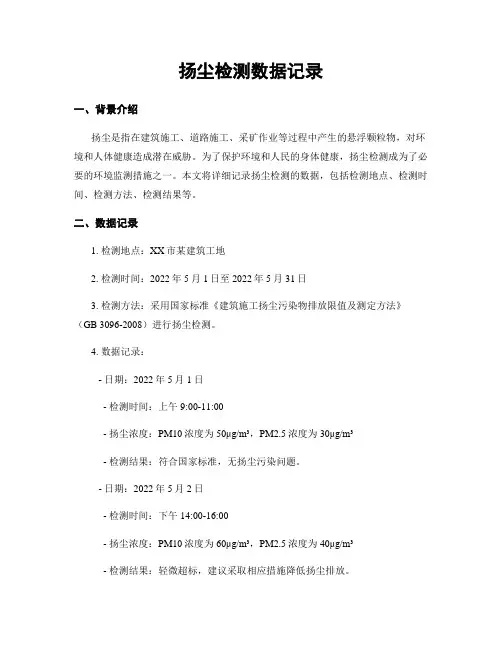 扬尘检测数据记录