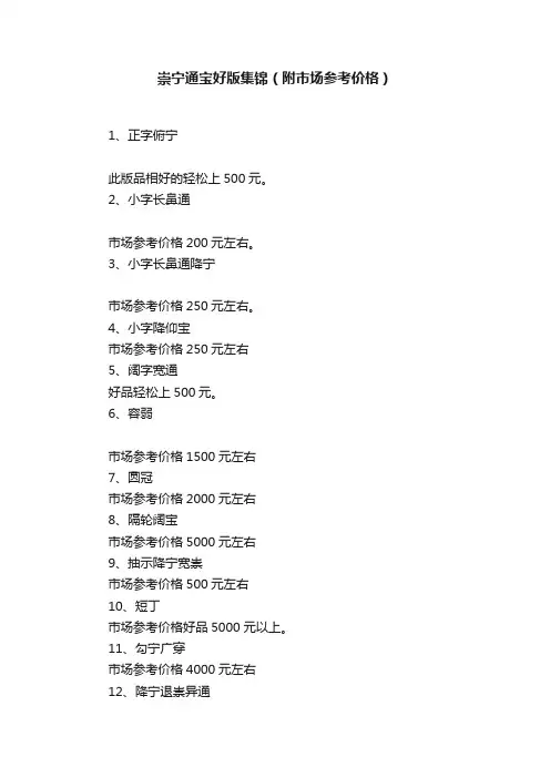 崇宁通宝好版集锦（附市场参考价格）