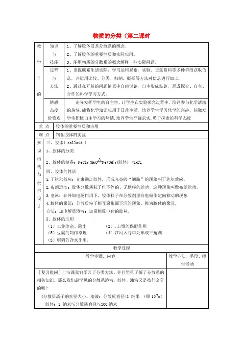高中化学 2.1 物质的分类(第二课时)教案 新人教版必修1