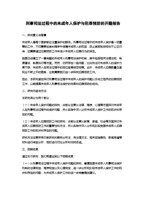 刑事司法过程中的未成年人保护与犯罪预防的开题报告