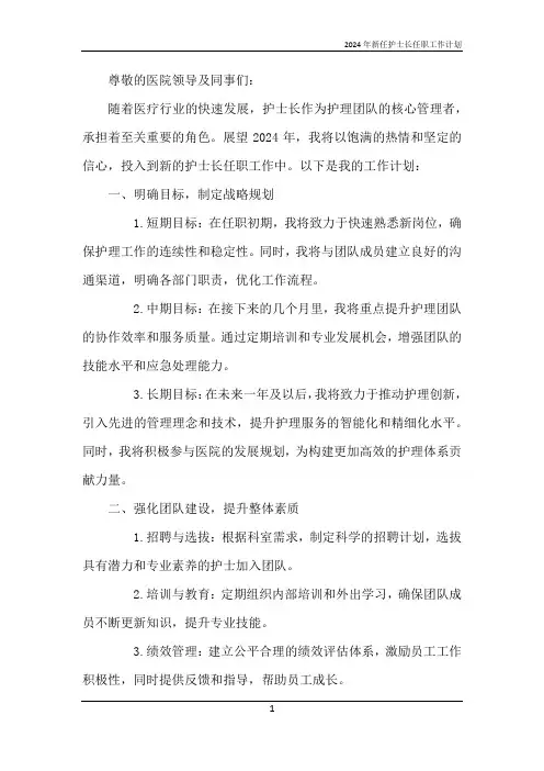 2024年新任护士长任职工作计划
